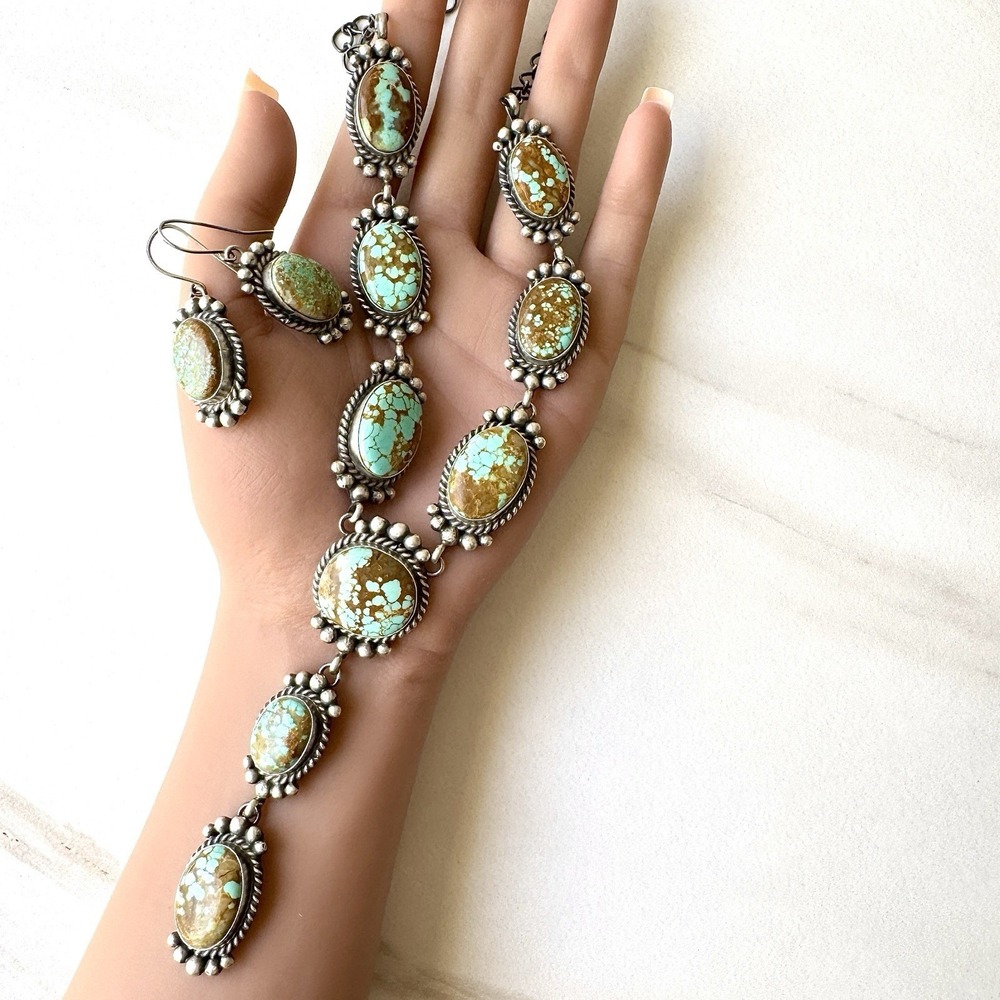 Navajo Lariat Y Necklace #8 Mine Turquoise Signed‎ Spencer Sterling Native Amer - Picture 3 of 9